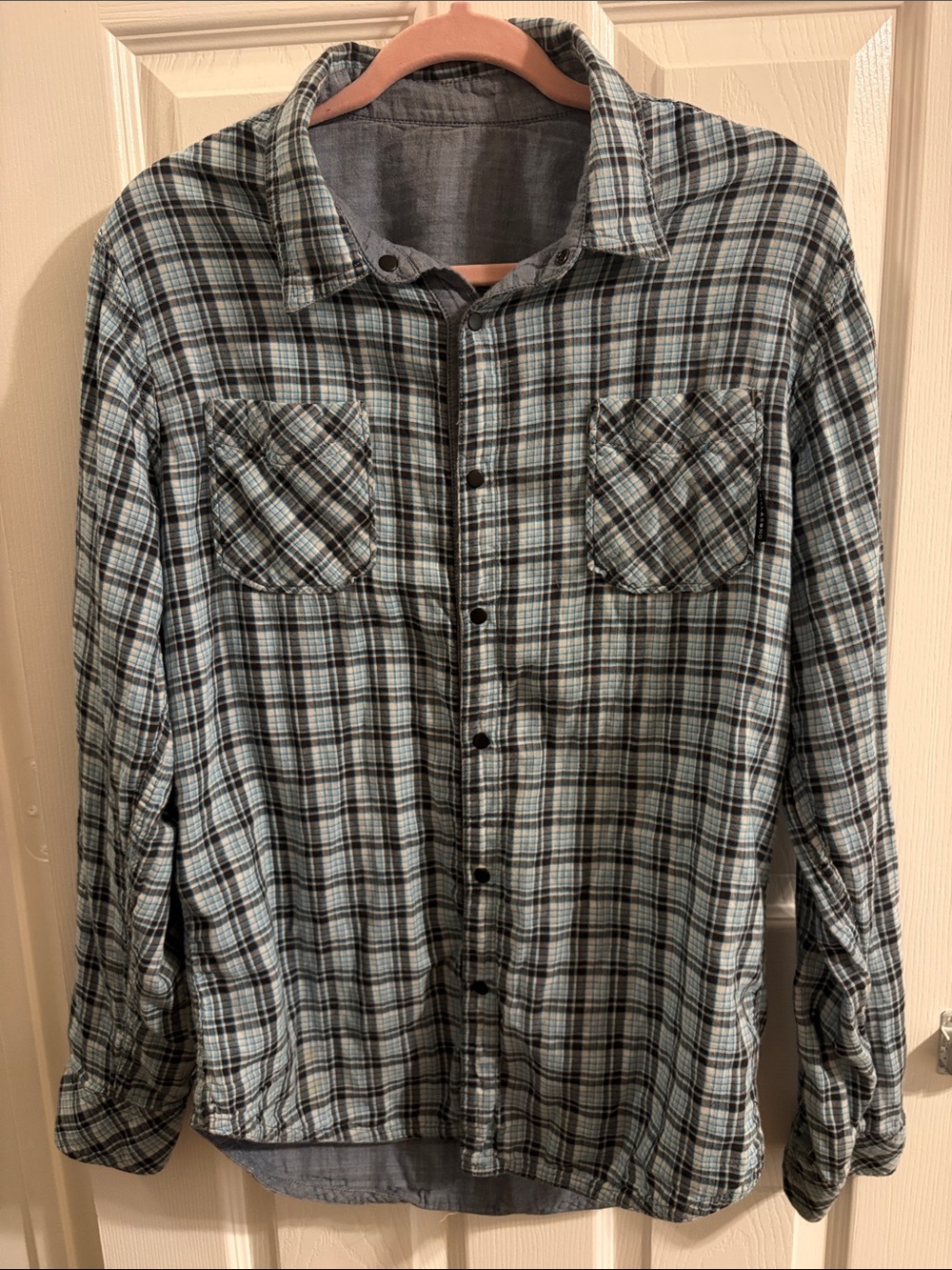 Billabong Plaid Snap Button-Up Shirt - Light Blue & Gray
